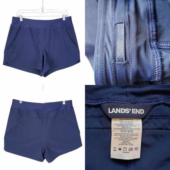 Lands End Swim Shorts Women's Size 10 Solid Navy Blue Pull On Stretch - Picture 1 of 9